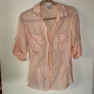 James Perse Light Pink Sheer Slub Side Panel Shirt - Size 3 - Good Condition